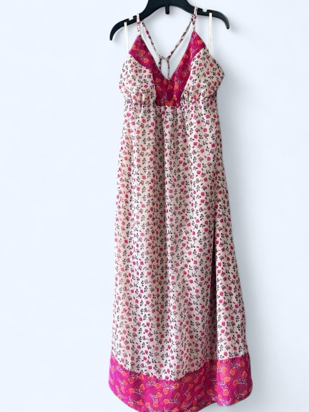 Vintage Old Navy Y2K rose red hippie boho beige floral feminine midi festival S